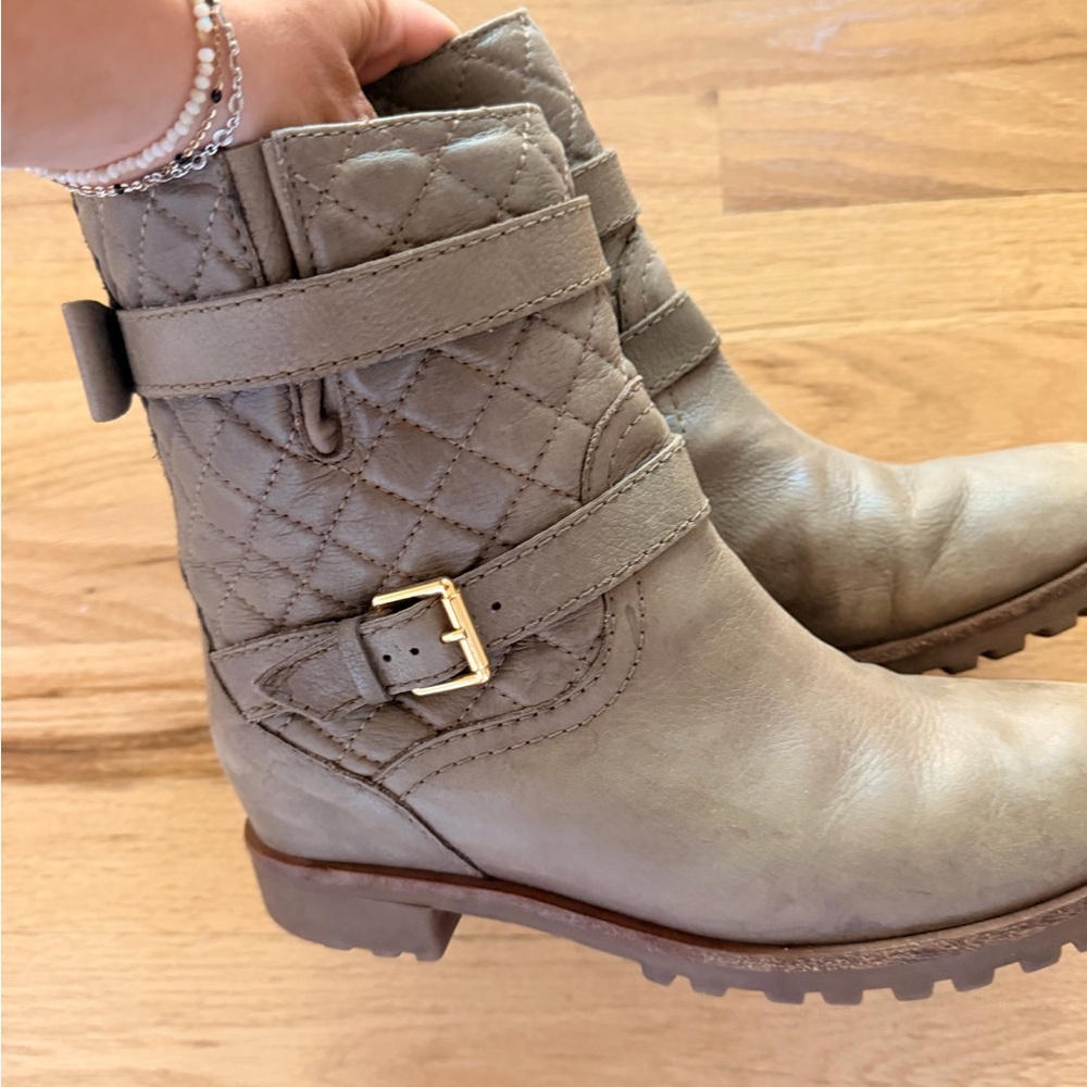 kate spade Quilted Strap Ankle Boots in Taupe